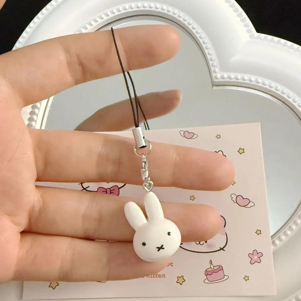 Porte-clés lapin Miffy Kawaii, dessin animé mignon, doux et Adorable fille, cœur crème cloche, sac d