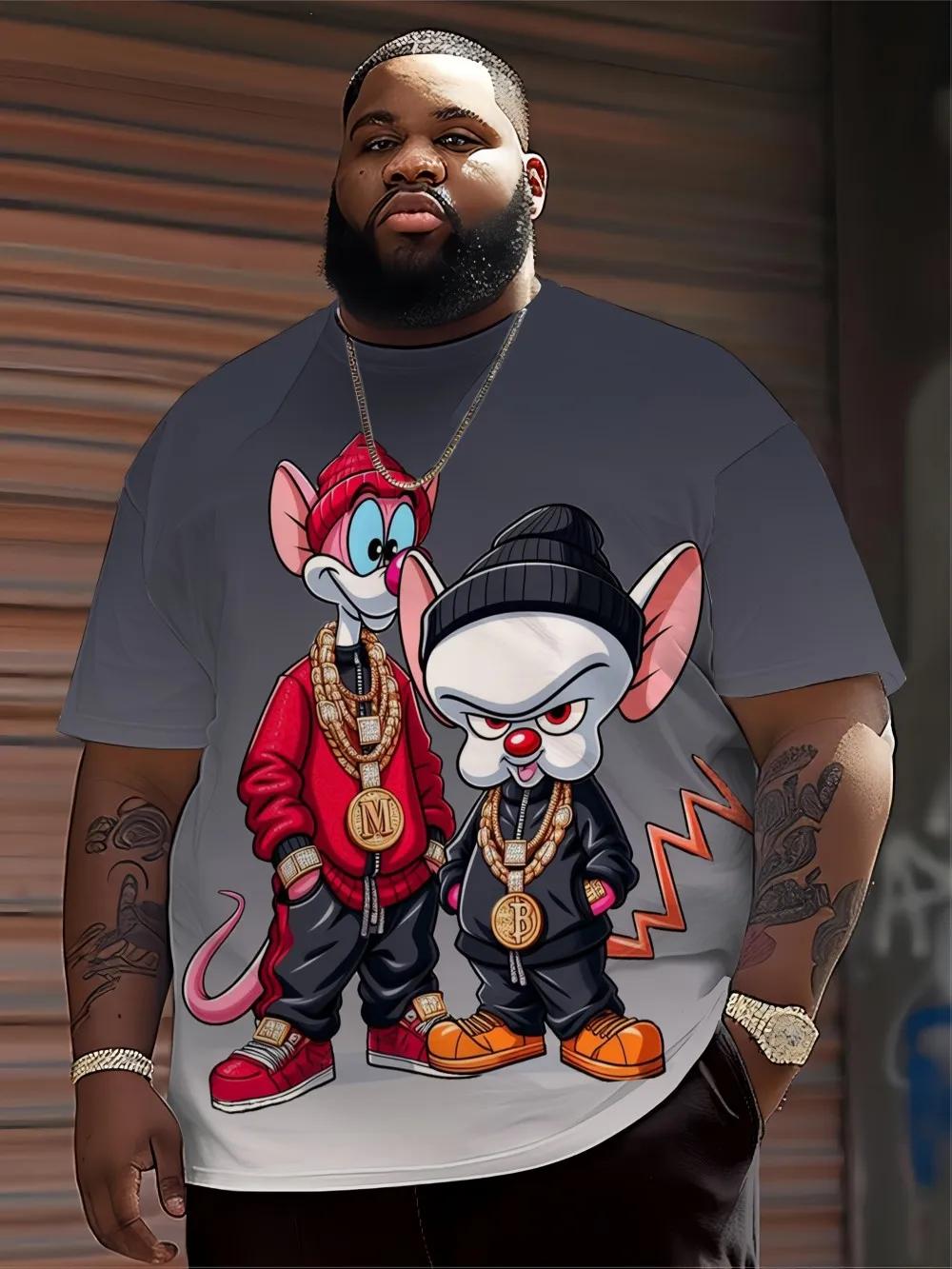 T-shirt col rond imprimé Animal de dessin animé Hip Hop pour hommes, tissu 100% Polyester, haut de r