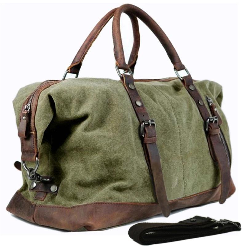 Sacs de voyage militaires en toile et cuir vintage pour hommes, bagages à main, sacs polochons, gran