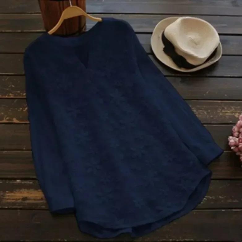 Chemisier en coton et lin brodé pour femmes, décontracté, mode, ample, blanc, chemise élégante, gran