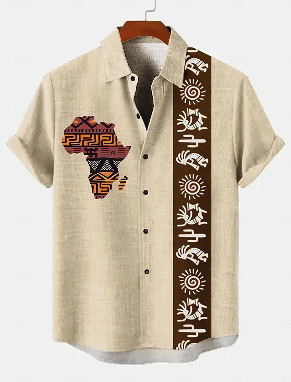2025 Vintage Style africain hommes rétro ethnique Tribal à manches courtes dessus de chemise mode dé