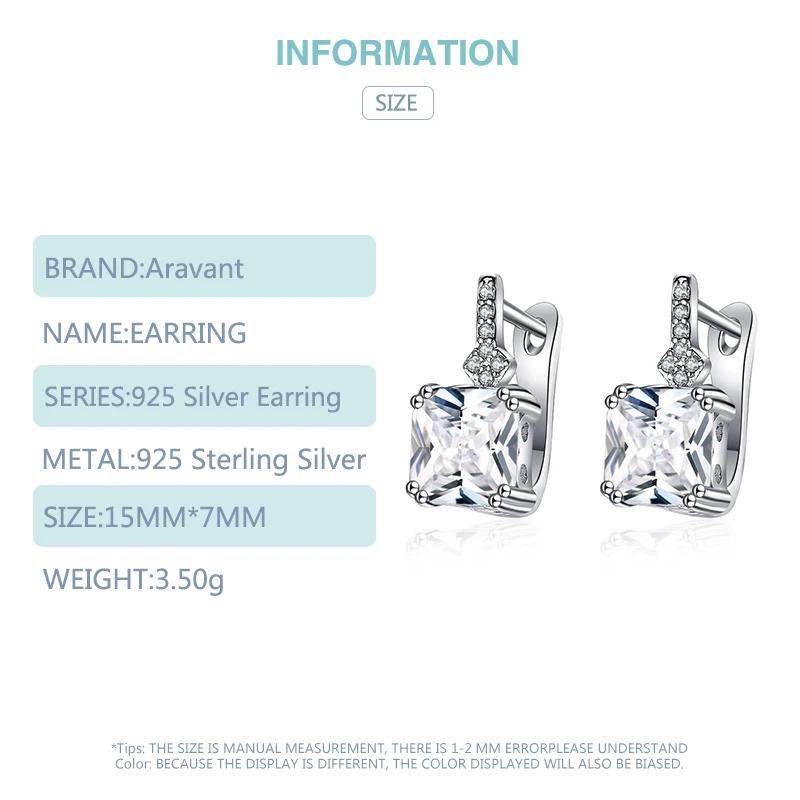 Aravant-Boucles d'oreilles carrées en argent regardé 925 pour femme, bijoux fantaisie