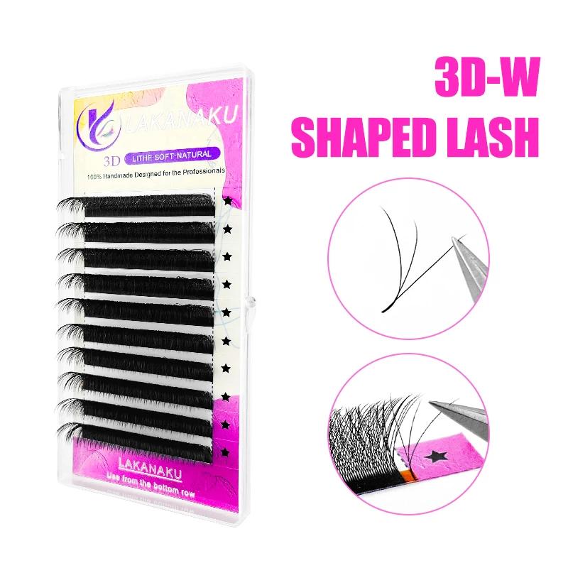 LAKANAKU 6 plateaux 3D W forme Extensions de cils Volume Francese Fans Fio 3W Cilios en forme de cil
