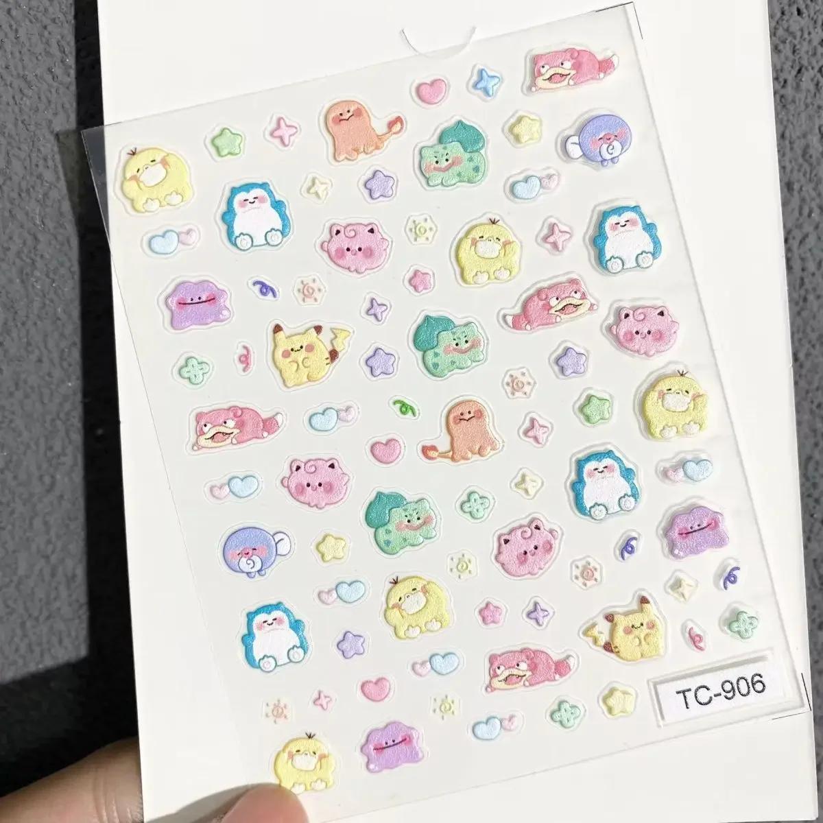 Autocollants pour ongles Pokemon Pikachu, en relief 5D, pour Nail Art, tasse d'eau, coque de télépho