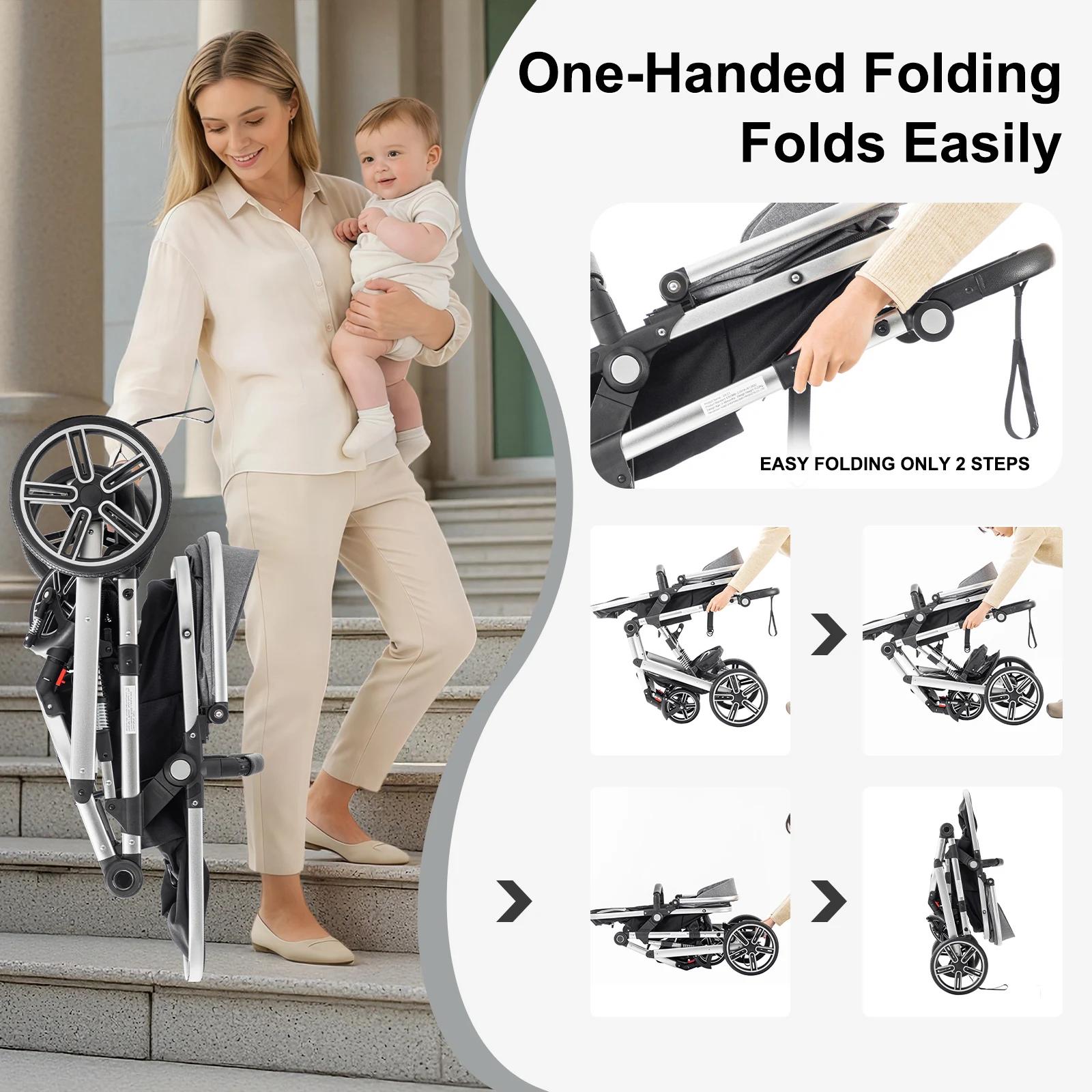 Poussette bébé 3 en 1 luxueux Portable voyage landau pliable landau haute paysage cadre en aluminium