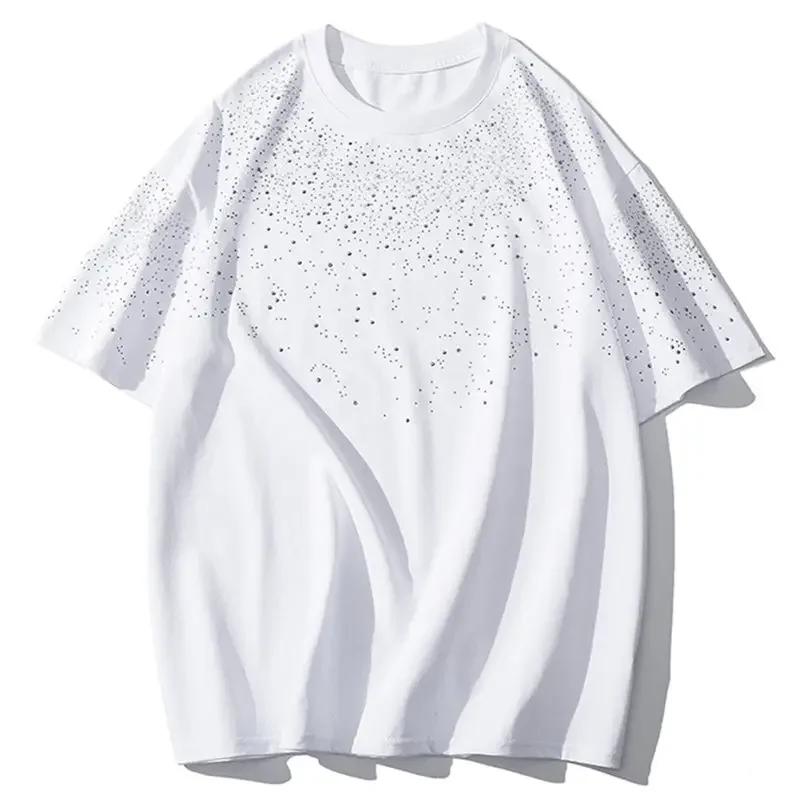 Été strass Rivet T-shirt pour hommes vêtements col rond T-shirt style décontracté mode haute rue 202