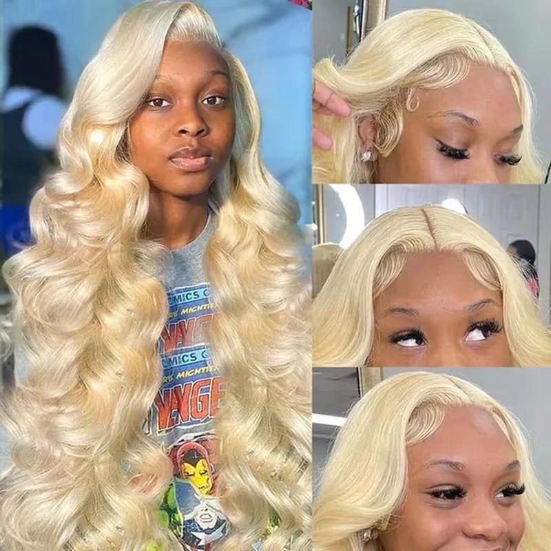 Perruque Lace Front Wig brésilienne naturelle, cheveux blonds, 13x4, 13x6, pre-plucked, transparent 