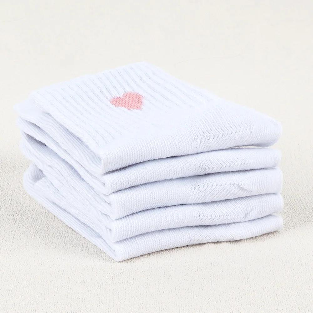 Chaussettes Blanches Confortables à Motif de Cœur pour Fille, 5 Paires