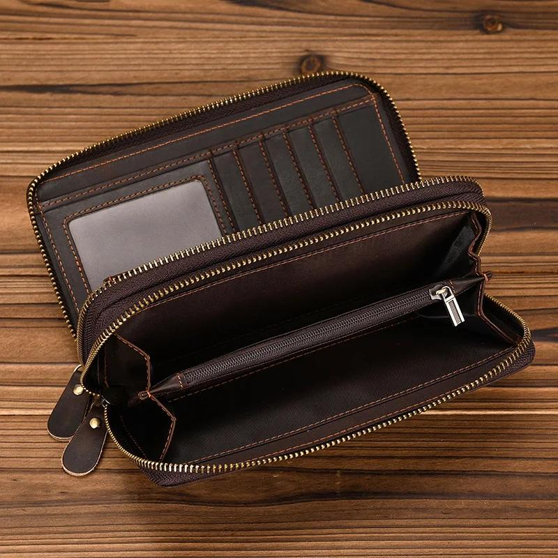 Portefeuille de styliste en cuir véritable pour homme d'affaires, avec Double fermeture éclair, en p