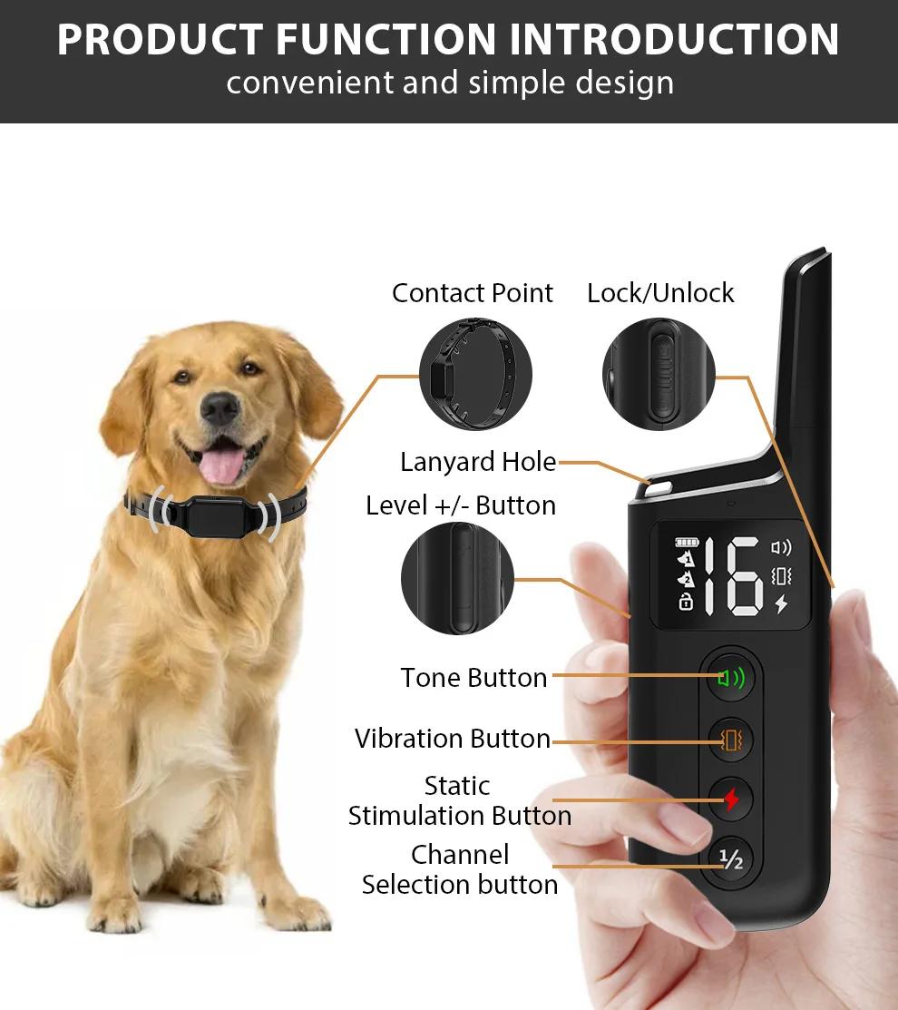 Collier d'entraînement pour chien, choc enveloppant, Distance de contrôle de 1000 pieds avec 3 Modes