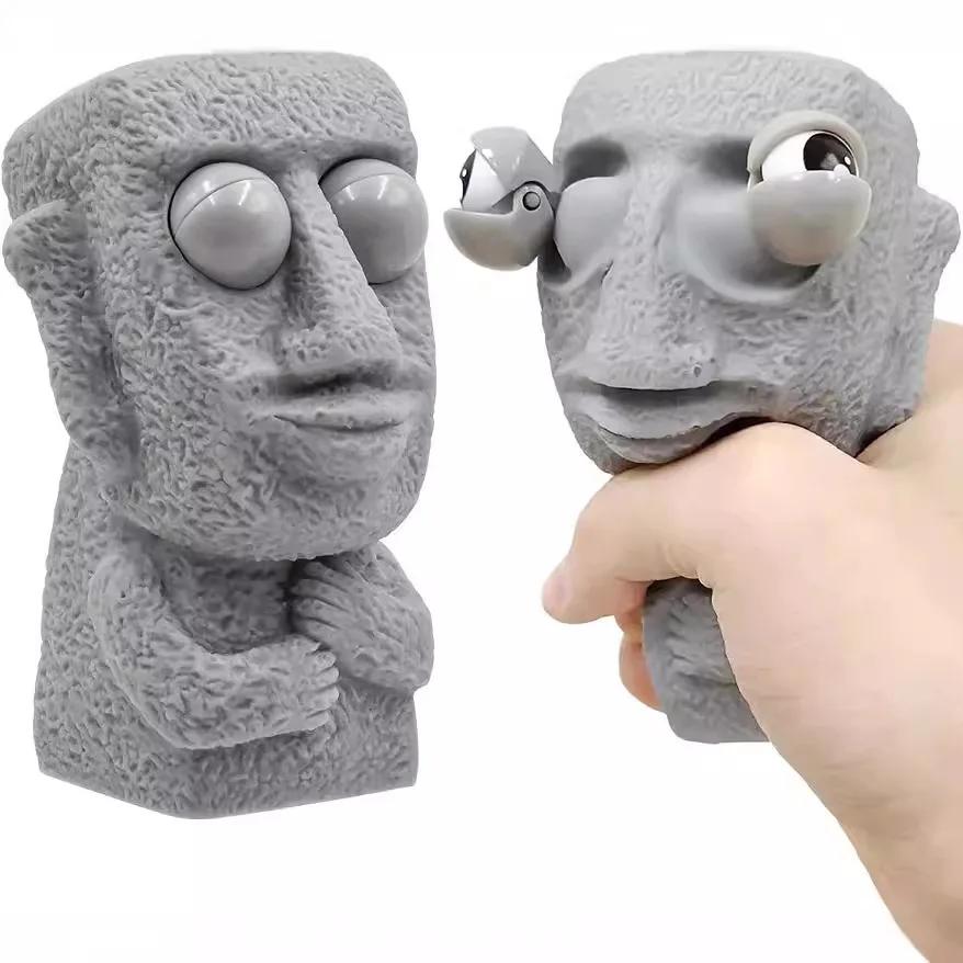 Statue Moai douce Stone Man pour enfants, libère un jouet anti-stress, rebondit lentement, yeux pres