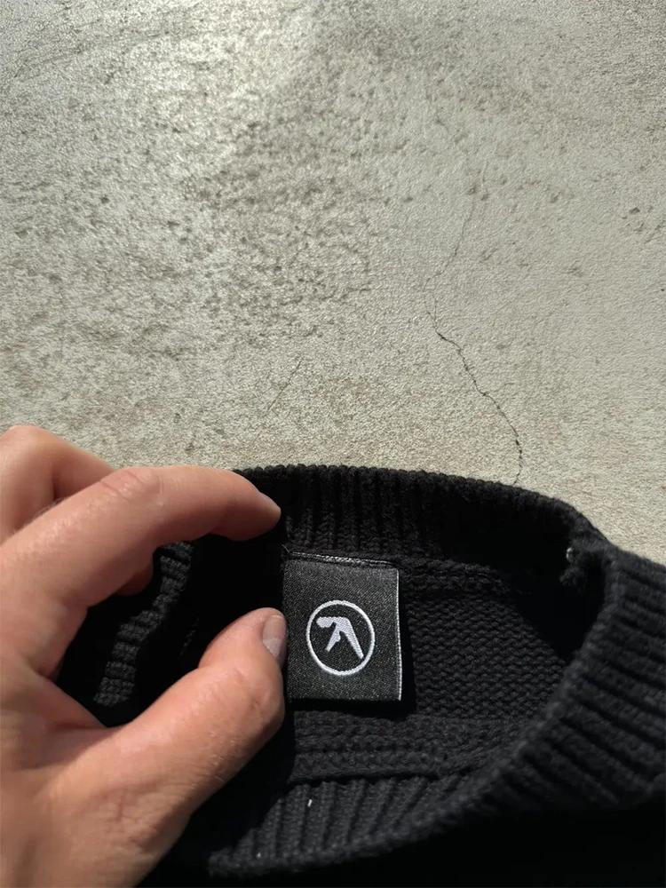 Pull homme Y2K Aphex double tricot surdimensionné pull gothique hiver graphique Streetwear à manches