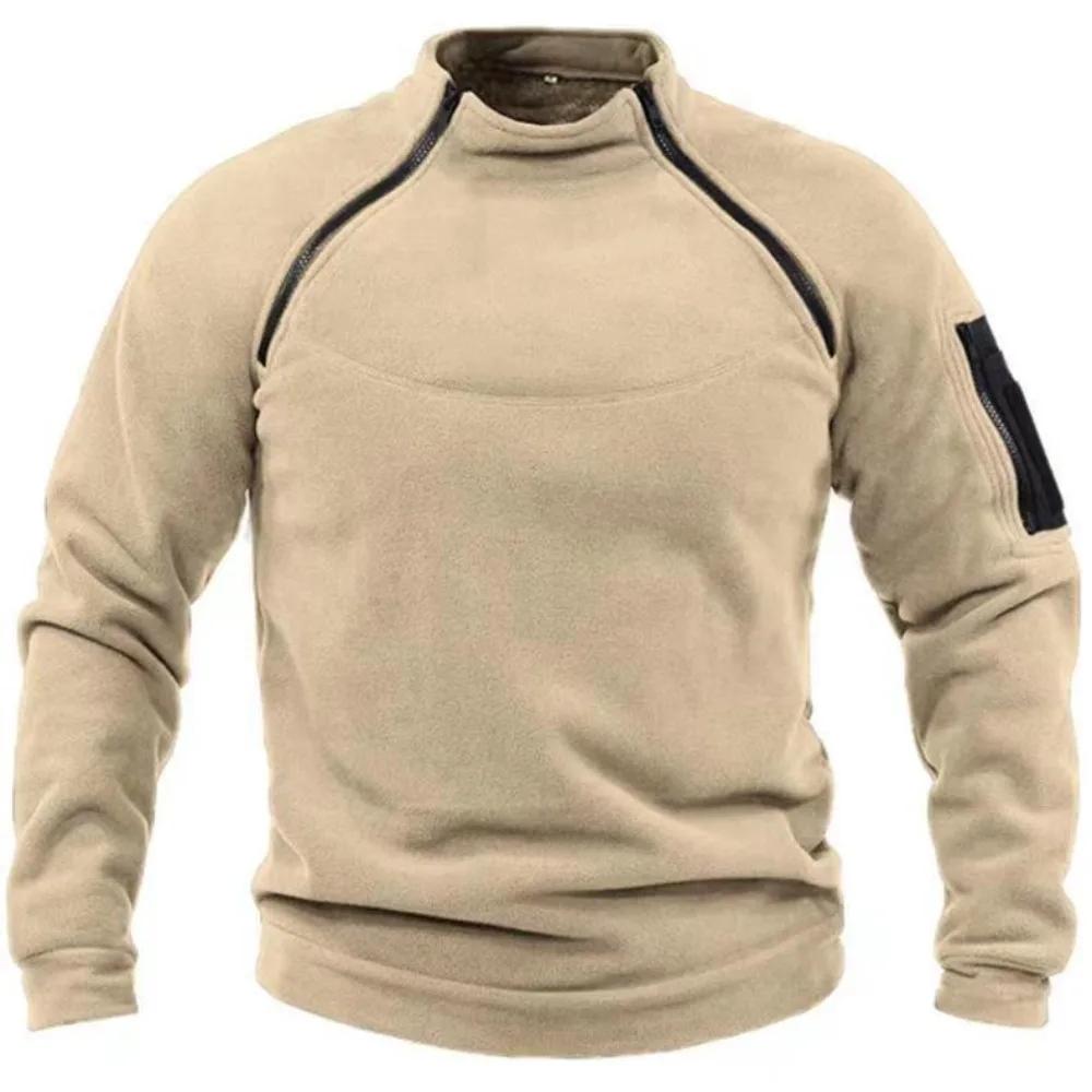 Sweat-shirt polaire pour hommes, chaud et respirant, avec fermeture éclair tactique, col debout, man