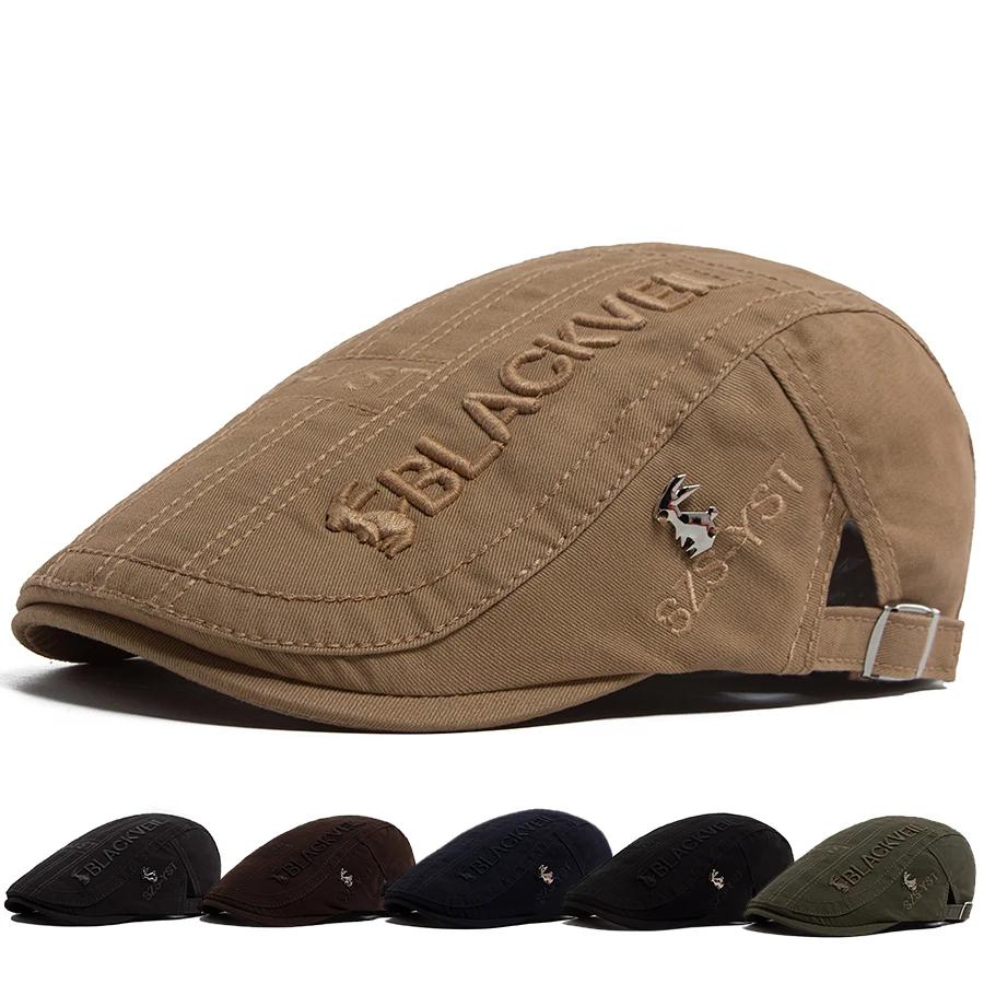 Béret pour hommes, casquette plate brodée de lapin, visière de printemps et d'été pour hommes, casqu