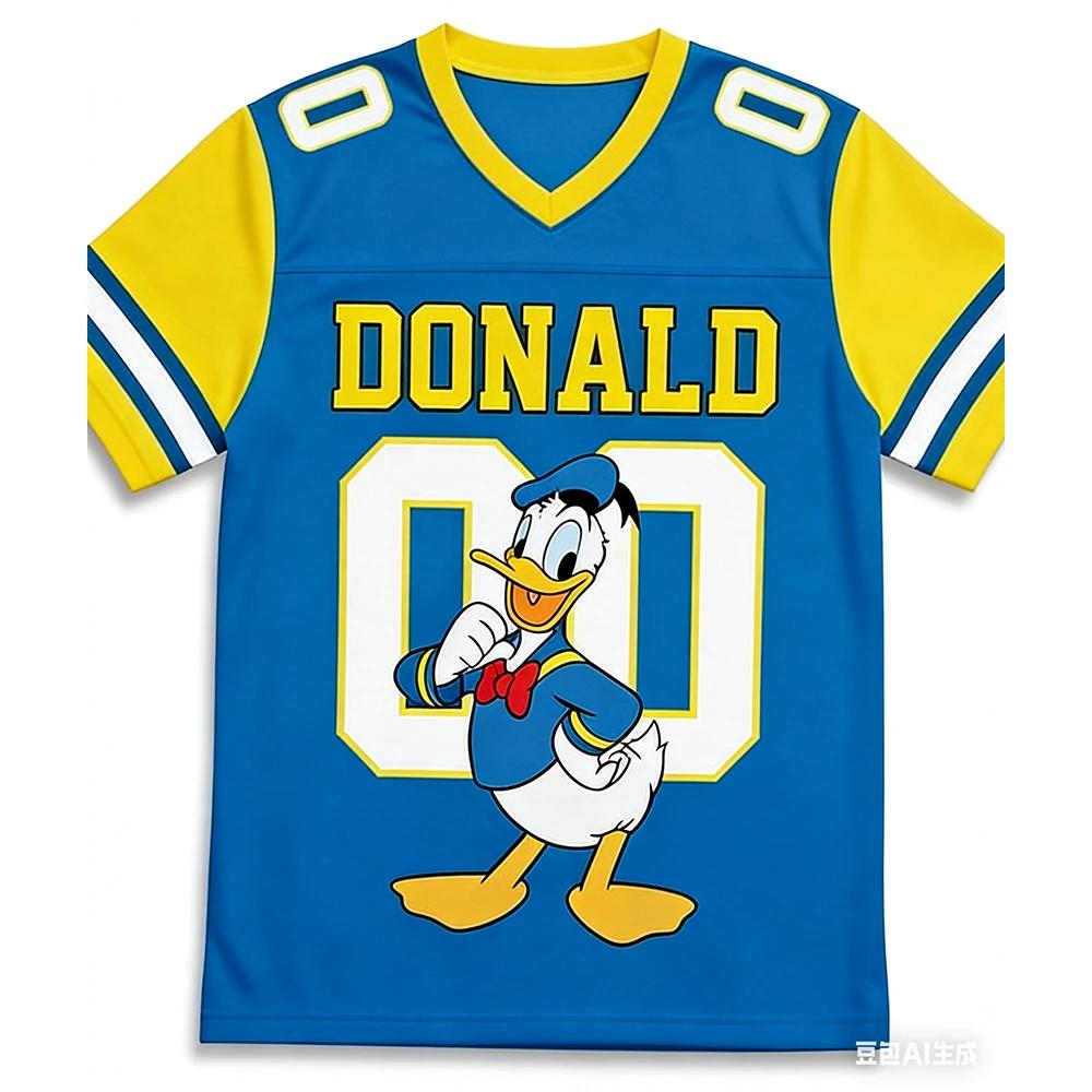 T-shirt de famille Disney pour hommes et femmes, vêtements de sport à col en v, amples, décontractés