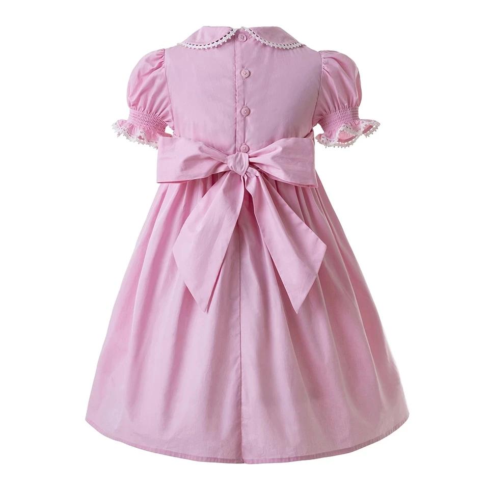 Pettigirl-robes d'été smockées pour filles, tenue princesse rose faite à la main, cadeau d'anniversa