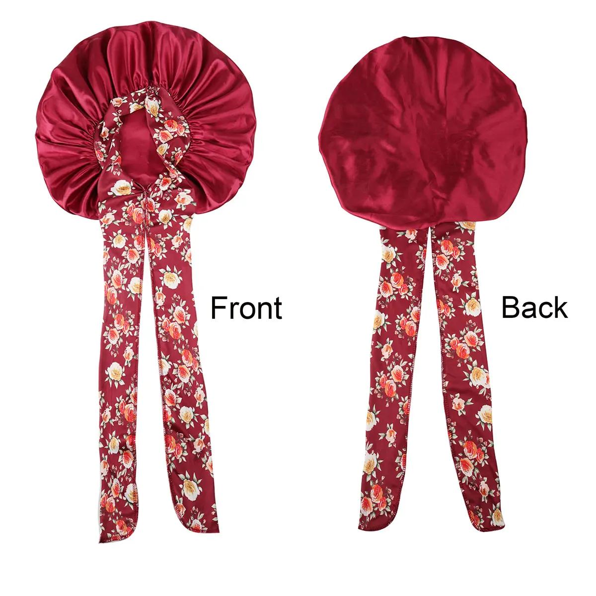 Chapeau en soie avec nœud pour femmes, grand Bonnet de soins pour cheveux longs et bouclés, Double c