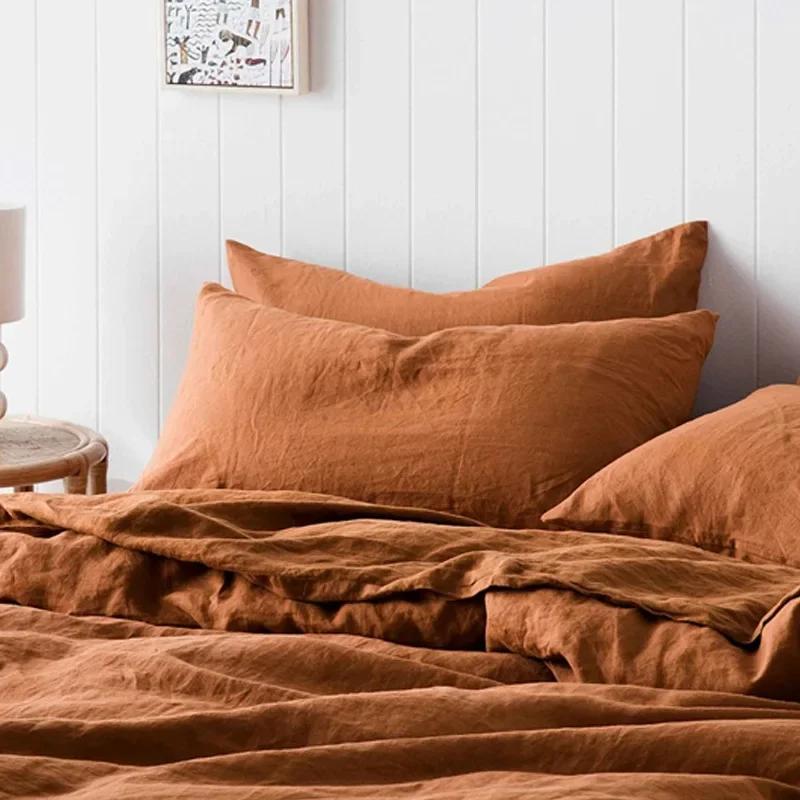 Housse de coussin en lin pur 100% naturel, couleur unie, coque européenne pour lit, enveloppe de tai
