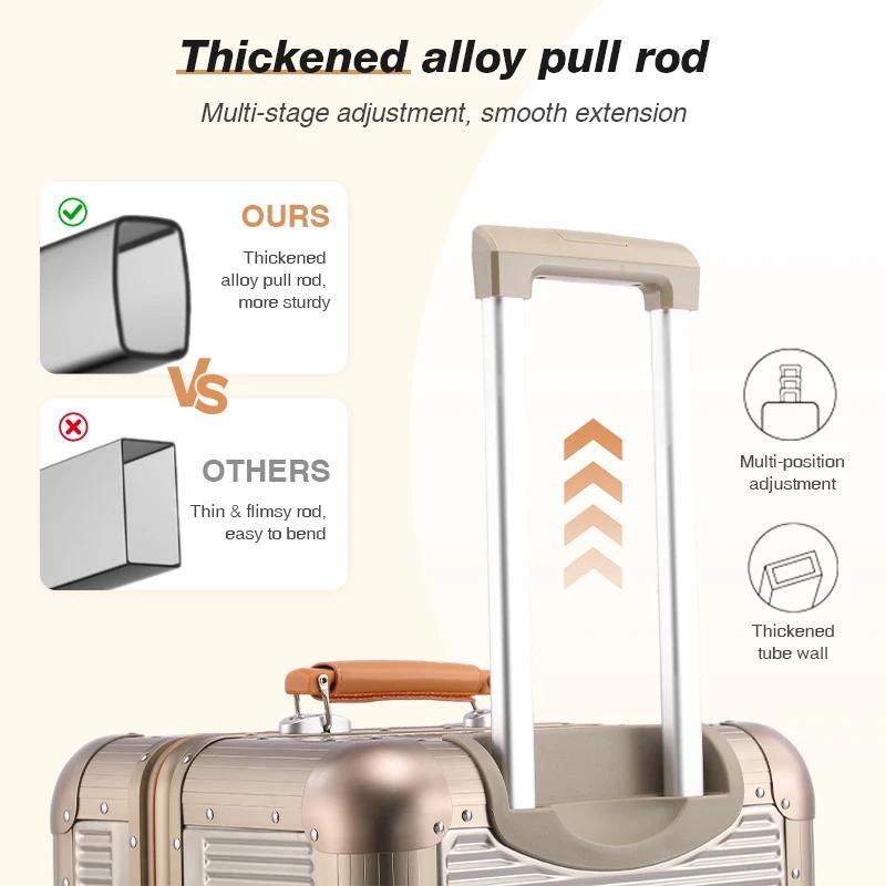 Valise en alliage d'aluminium et de magnésium, compartiment 3:7, roues silencieuses, serrure TSA, po