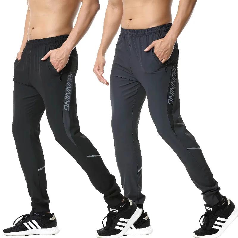 Pantalon de course réfléchissant pour hommes, fermeture éclair, pantalon de sport, d'entraînement, d