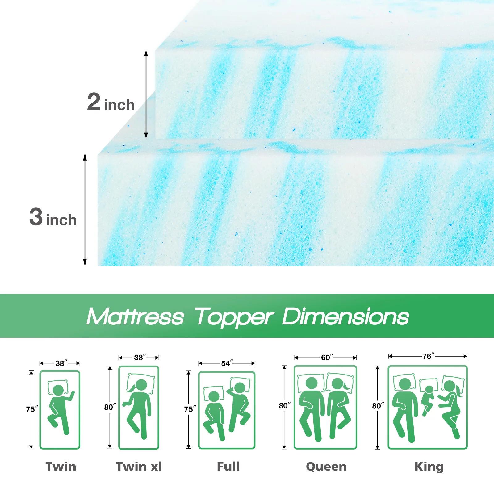 JHK – surmatelas en mousse à mémoire de forme Gel de 2 pouces, matelas rafraîchissant pleine taille,