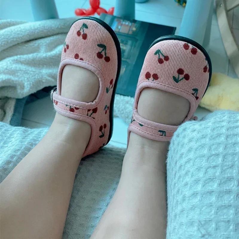 HoneyCherry – chaussures en toile de velours côtelé pour filles, chaussures d'intérieur à bouche car