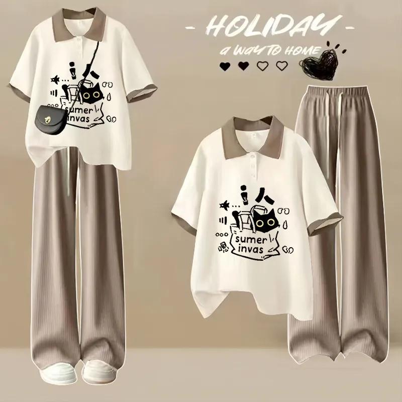 Polo ample japonais à manches courtes, T-shirt tendance, doux et mignon, imprimé de dessin animé, ét