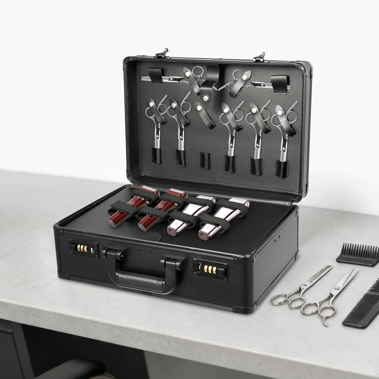 Boîte à outils de coiffure professionnelle multicouche noire, étui de rangement pour barbier, organi