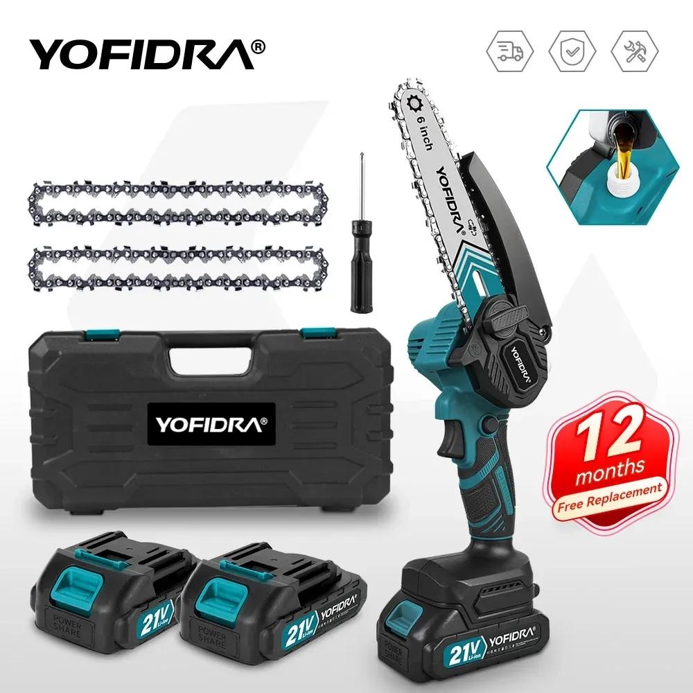YOFIDRA 6 pouces tronçonneuse électrique sans fil huileur jardin bois coupe bûche taille scie outil 