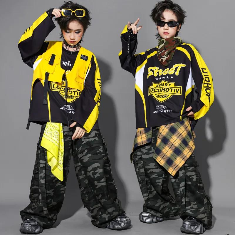Ensemble de vêtements de danse de rue pour filles, veste K-pop, sweat-shirt, pantalon jaune, costume
