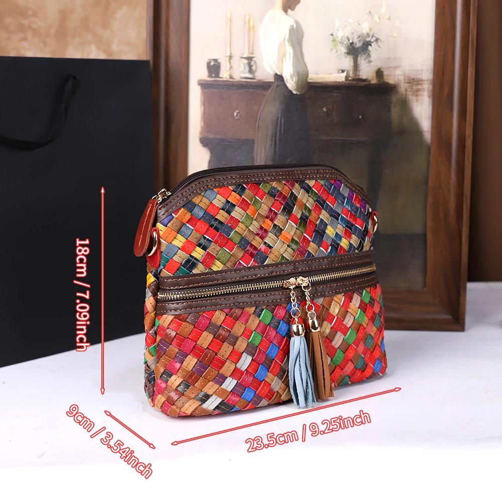 Sac à bandoulière en cuir épissé tissé à la main pour femmes, décontracté, léger, polyvalent, sangle