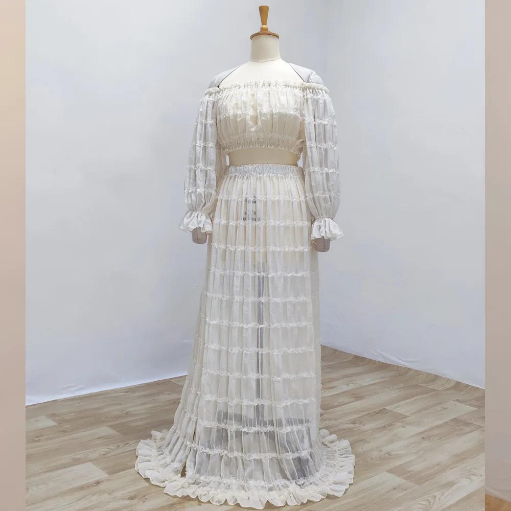 Robe de maternité plissée en mousseline de soie, Sexy, épaules dénudées, haut court, pour femmes enc