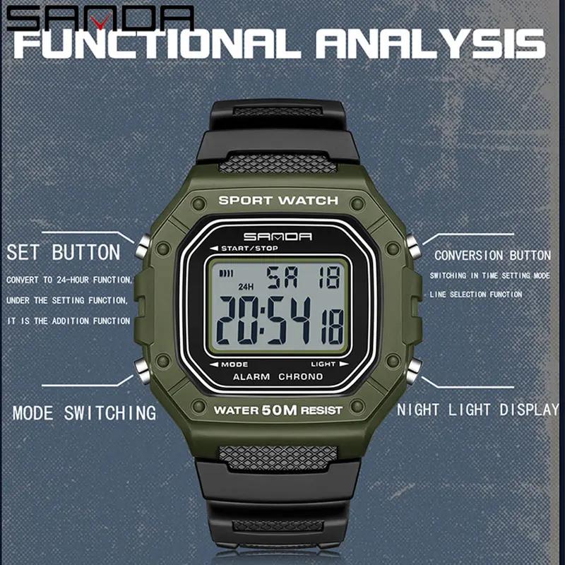 SANDA 2156 mode hommes montre militaire résistant à l'eau Sport montres armée grand cadran Led montr