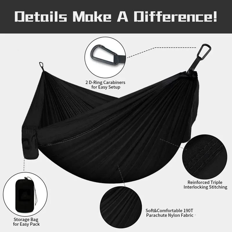 Double hamac de Camping surdimensionné, hamac à sangles d'arbre Portable, hamac de voyage en Nylon 2