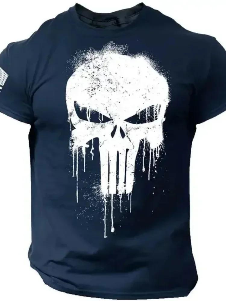 T-shirt vintage d'été pour homme, imprimé crâne 3D, décontracté, à manches courtes, pull oversize, v