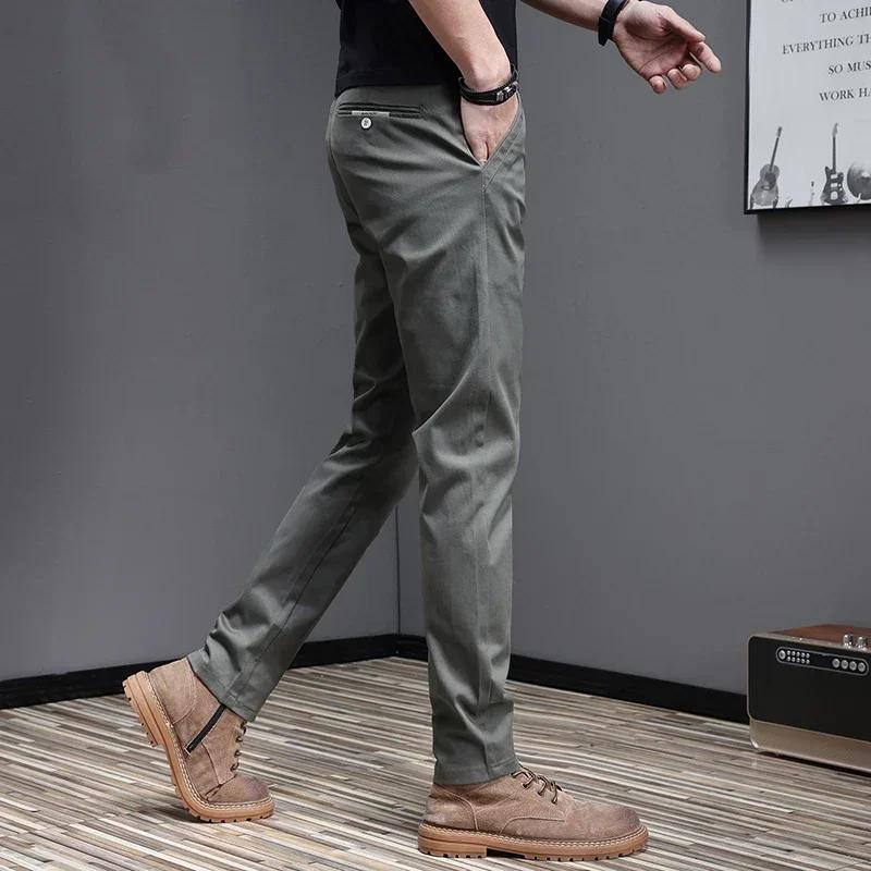 Pantalon décontracté pour homme, 2024 coton, mode coréenne, coupe slim, gris, noir, fjingent, printe