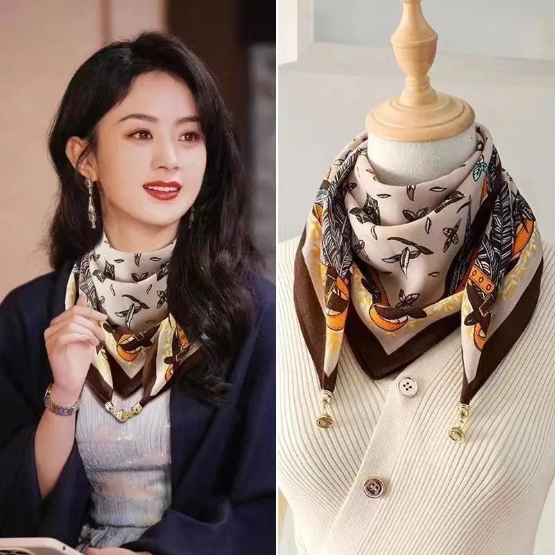 Foulard en soie à boucle magnétique de luxe pour femmes, écharpe carrée imprimée pour automne et hiv