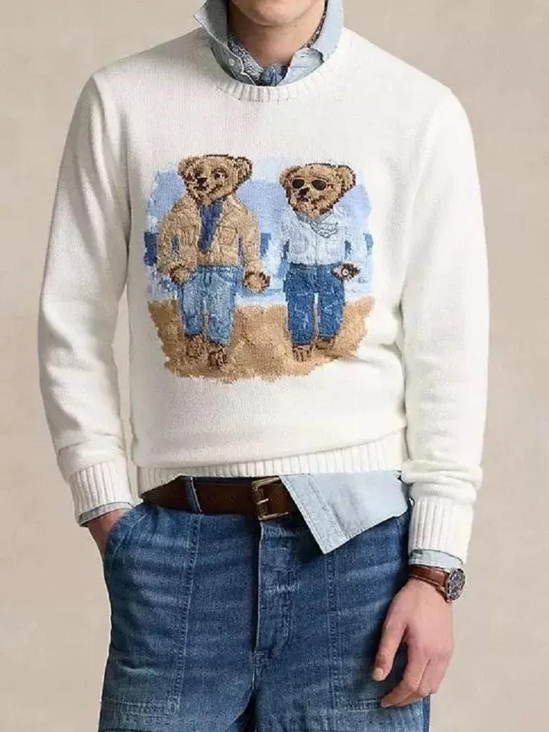 Hommes dessin animé Cowboy femmes automne et hiver pull de noël broderie ours à manches longues tric