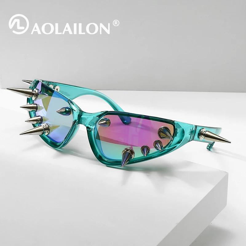 Cyberpunk bricolage unisexe exagéré lunettes de soleil Rivet moto Style Hip Hop Streetwear lunettes 