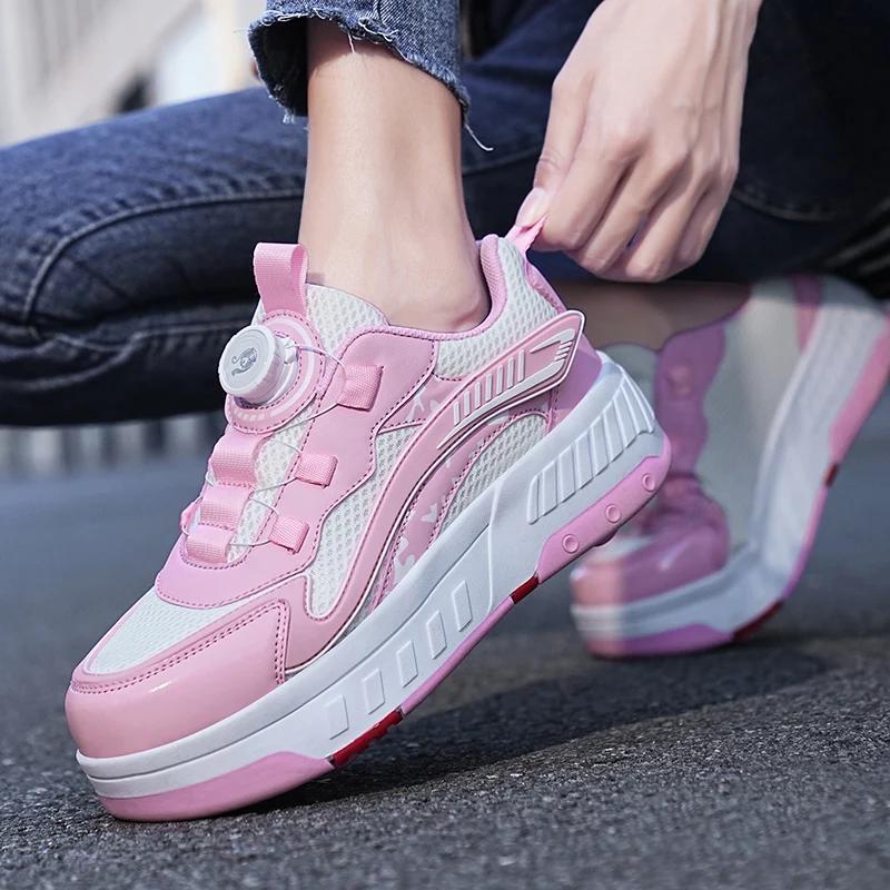 Chaussures de marche en maille respirante pour filles, patins à roulettes avec boucle expresse, pati