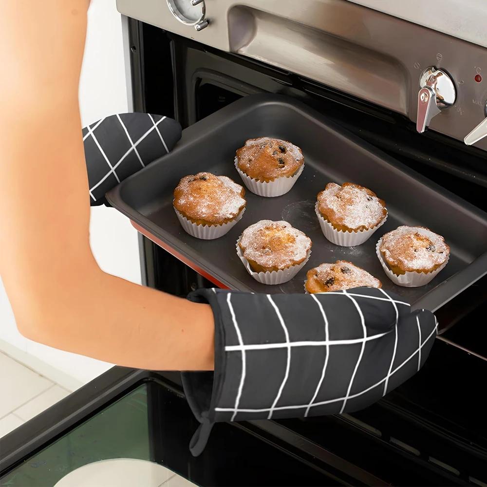 Gants de cuisson pour four, mitaines de four à micro-ondes, gants en lin résistants aux hautes tempé