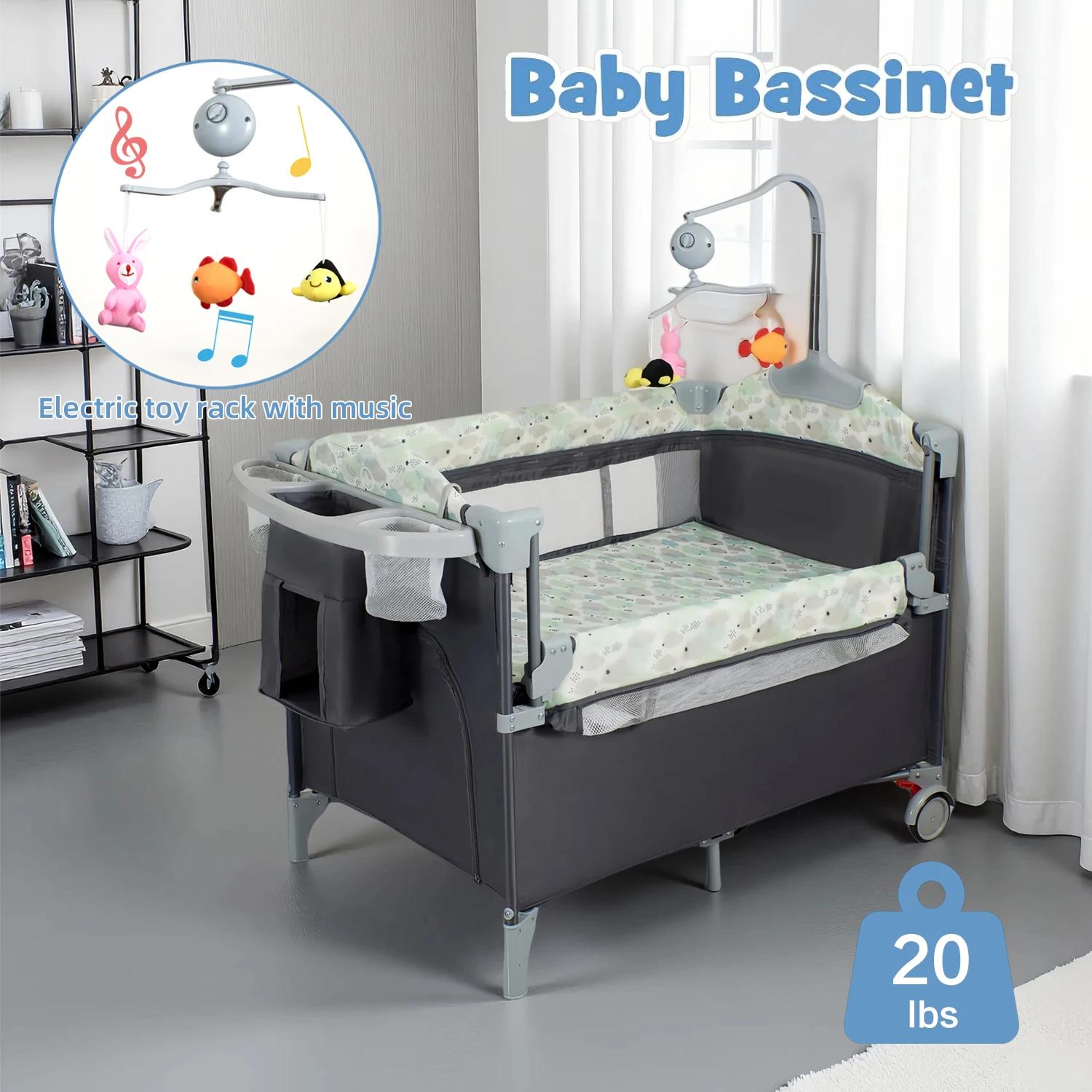 Pack n Play, parc pour bébé avec table à langer, roues verrouillables, boîte à musique, parc pliable