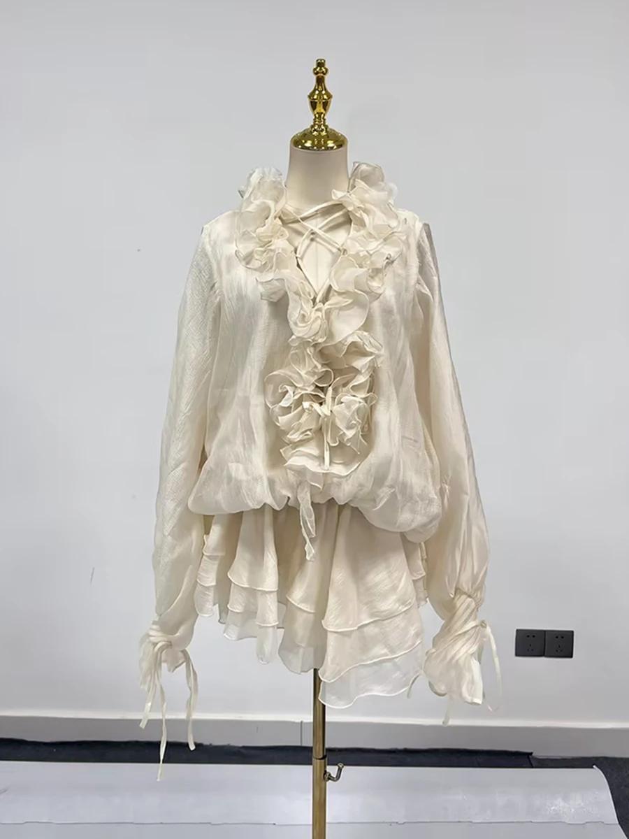 TWOTWINSTYLE – robe ample à fleurs 3D pour femmes, couleur unie, col en V, manches longues, Patchwor