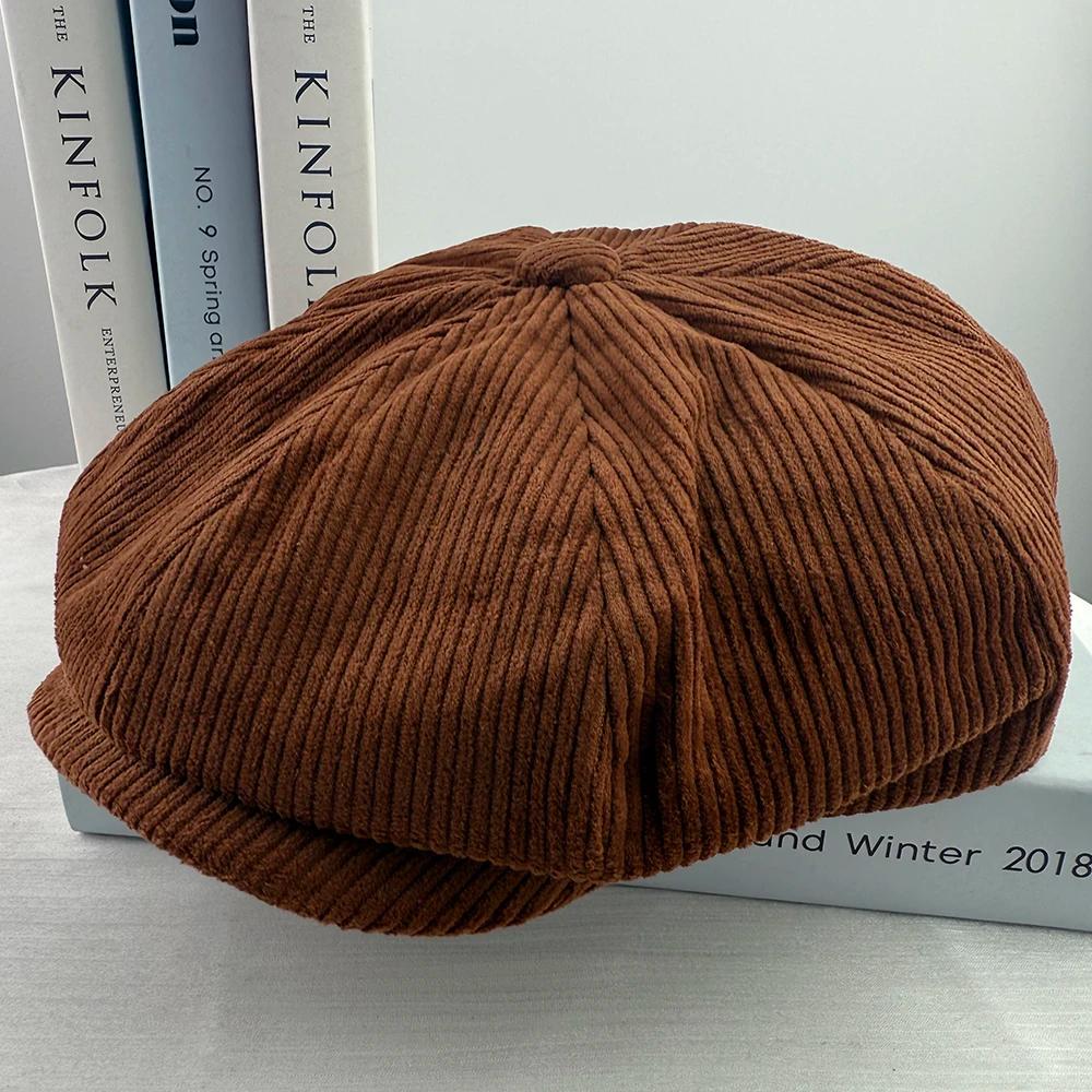 Casquettes d'hiver rétro pour hommes, chapeau de journal en velours côtelé, casquette plate pour hom