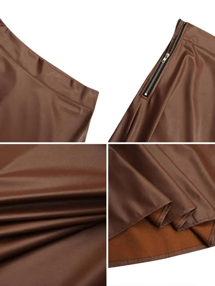 ZANZEA-Jupe longue en cuir PU pour femme, couleur unie, élégante, décontractée, taille haute, fermet