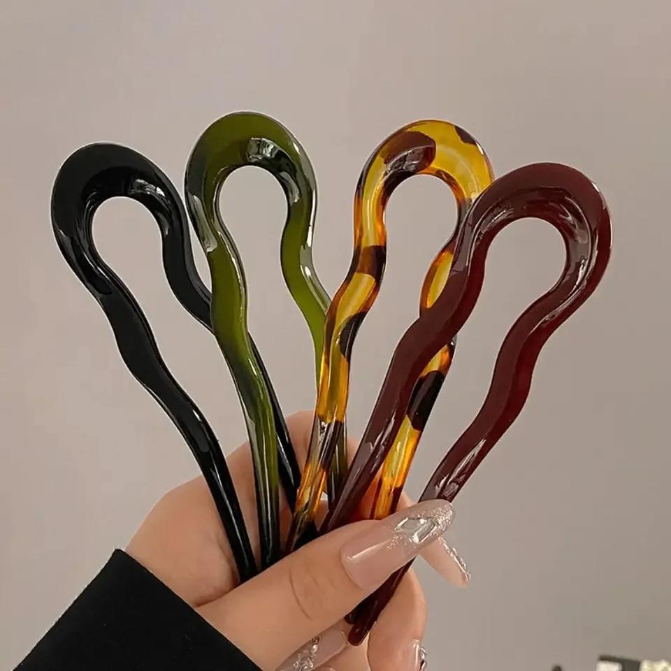 Pince à cheveux torsadée française en forme de U pour femmes, épingles à cheveux ondulées en plastiq