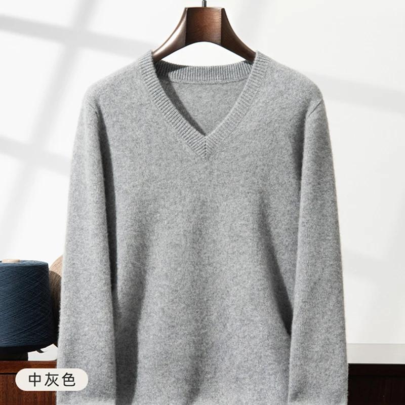 Pull en cachemire épais pour hommes, col en v, pur cachemire, mode, pull en laine, manches longues, 
