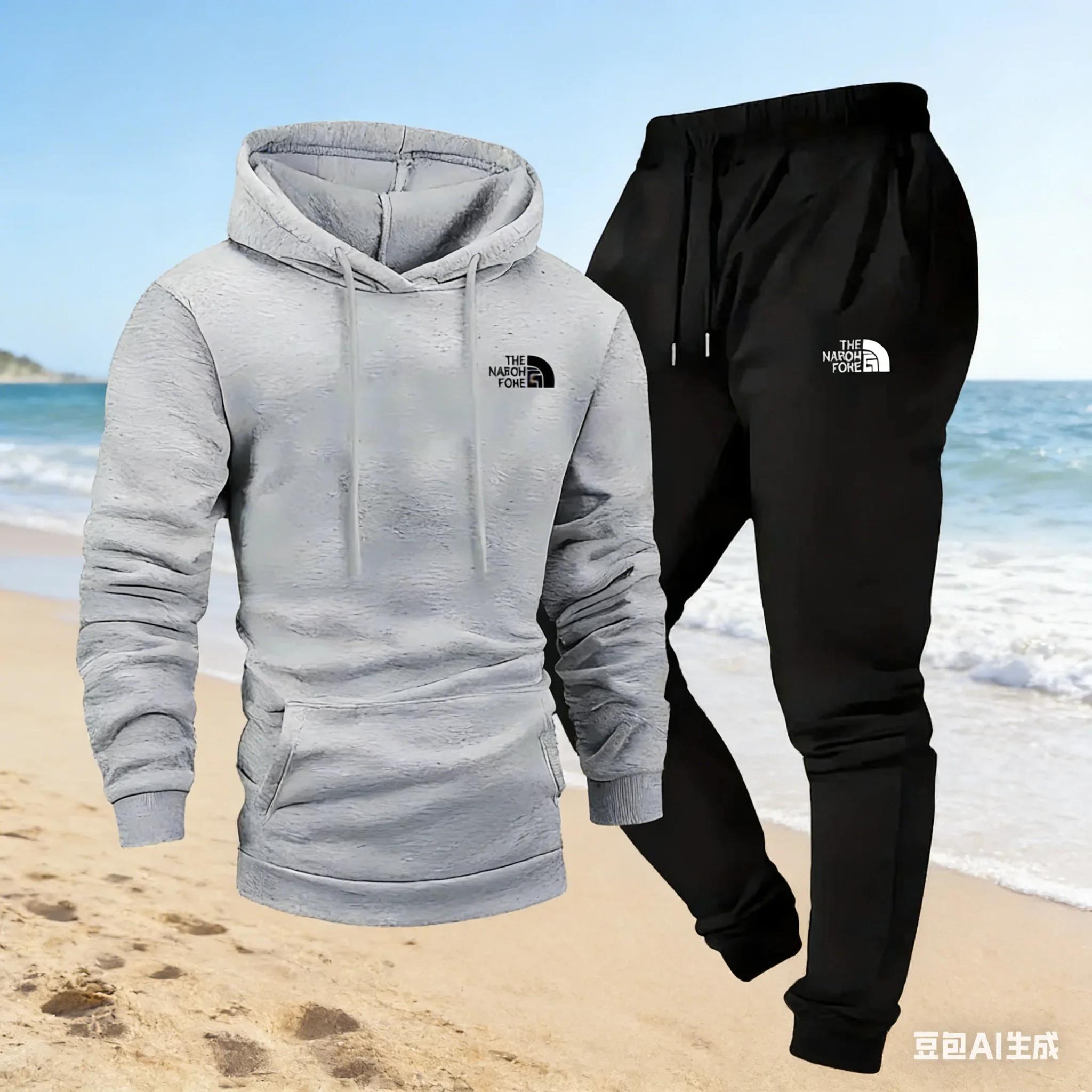Ensemble deux pièces décontracté pour hommes, sweat-shirt à capuche et pantalon avec poche kangourou