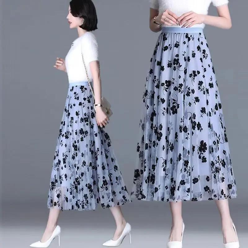 Femmes coréennes jupe en Tulle mode été crochet Floral jupe Midi ample élégant femme décontracté tou