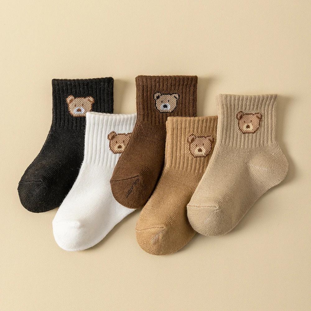 5 paires de chaussettes pour bébé, douces, confortables, respirantes, toutes saisons, motif d'ours d